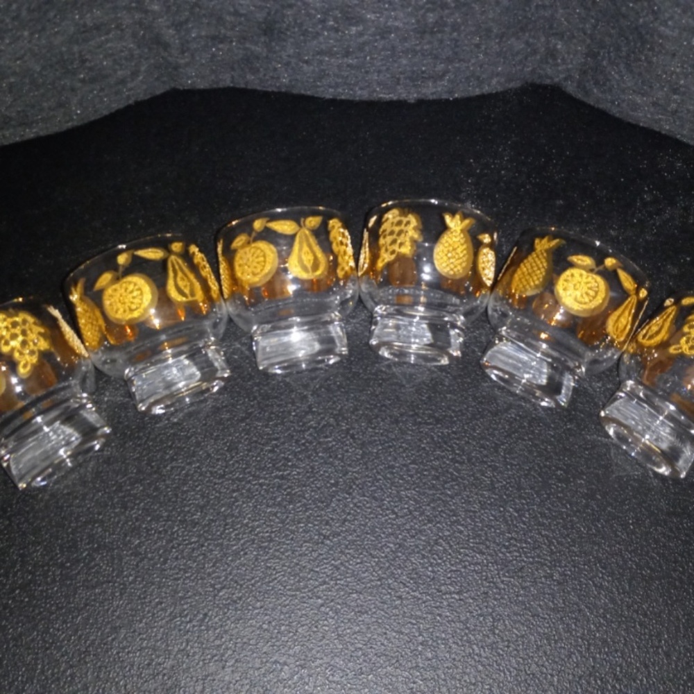 VINTAGE CULVER GLASSWARE 22 KARAT GOLD FRUIT SET OF 6 LOWBALL GLASSES